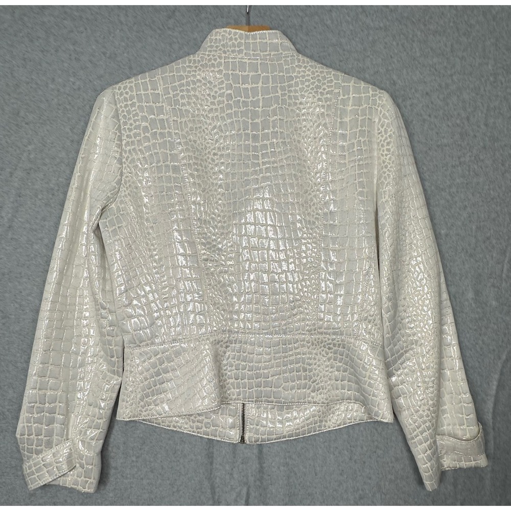 Worthington‎ Womens White Metallic Croc Embossed Moto Jacket Size M Asymmetrical - Picture 3 of 7